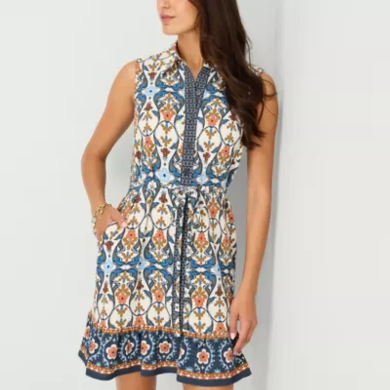 Be by CHETTA B Womens Sleeveless Floral Fit + Flare Dress
