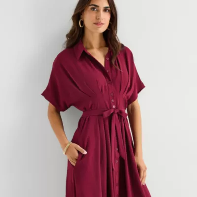 Rabbit Design Womens Short Sleeve Midi Shirt Dress