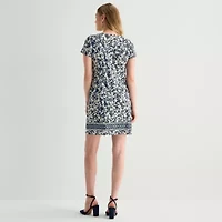 MSK Womens Keyhole Neck Short Sleeve Floral Shift Dress