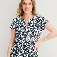 MSK Womens Keyhole Neck Short Sleeve Floral Shift Dress