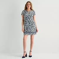 MSK Womens Keyhole Neck Short Sleeve Floral Shift Dress