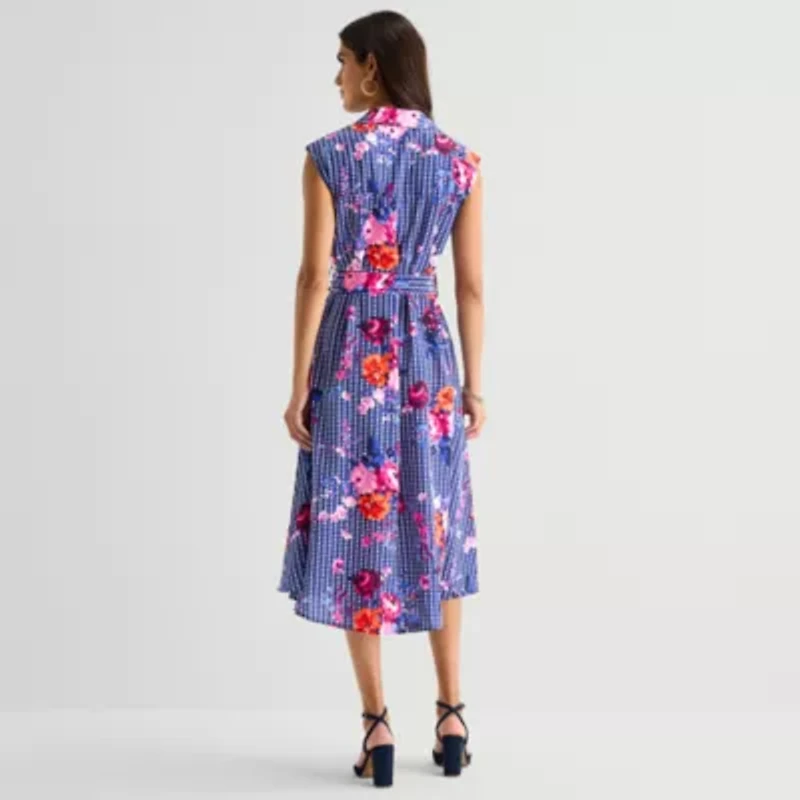 Rabbit Design Womens Midi Sleeveless Floral Fit + Flare Dress