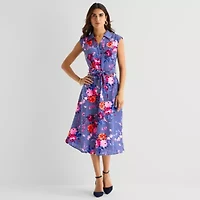 Rabbit Design Womens Midi Sleeveless Floral Fit + Flare Dress