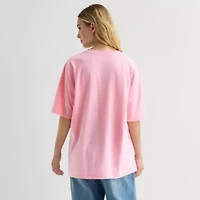 Arizona Womens Juniors Crew Neck Short Sleeve Oversized Graphic T-Shirt