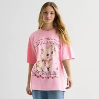 Arizona Womens Juniors Crew Neck Short Sleeve Oversized Graphic T-Shirt