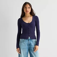 Arizona Womens Juniors Long Sleeve Button Cardigan