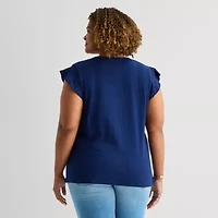 St. John's Bay Womens Plus Split Crew Neck Short Sleeve Blouse