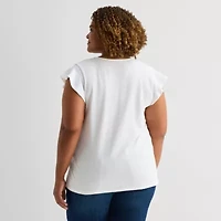 St. John's Bay Womens Plus Split Crew Neck Short Sleeve Blouse