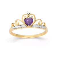 Heart-Shaped Simulated Amethyst & Cubic Zirconia 18K Gold Over Silver Ring
