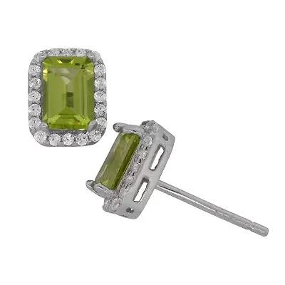 Genuine Peridot & Cubic Zirconia Sterling Silver Earrings
