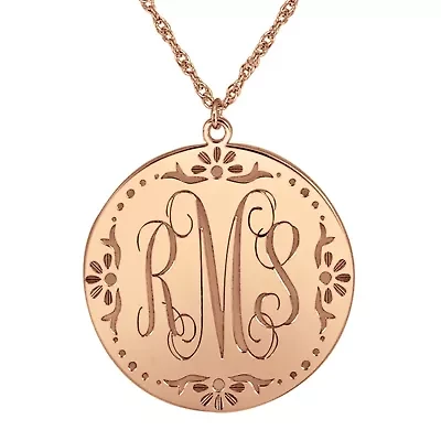 Personalized Sterling Silver Vine Monogram Initials Coin Pendant Necklace