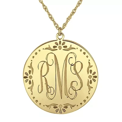 Personalized Sterling Silver Vine Monogram Initials Coin Pendant Necklace