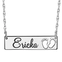 Personalized Baby Name and Footprint Bar Pendant Necklace