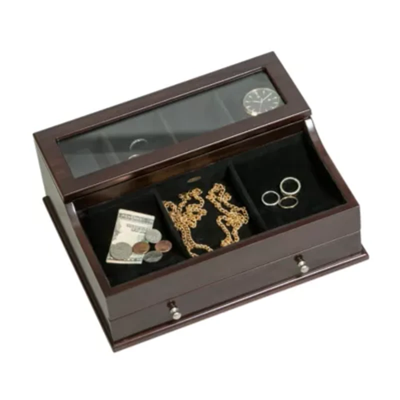 Mele and Co Hampdenb Glass Top Mahogany-Finish Valet