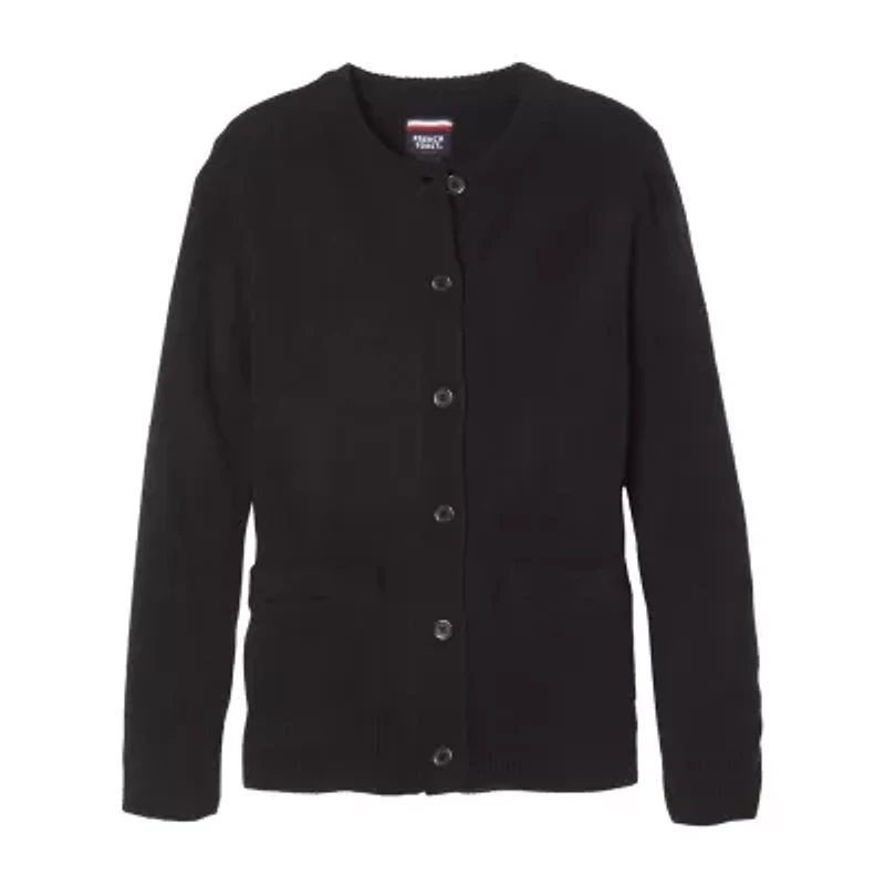 French Toast Little & Big Kid Girls Crew Neck Long Sleeve Button Cardigan