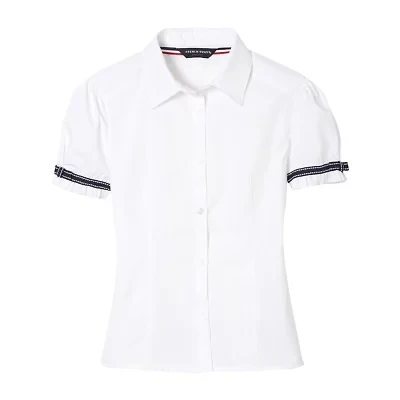 French Toast Little & Big Kid Girls Short Sleeve Embellished Blouse