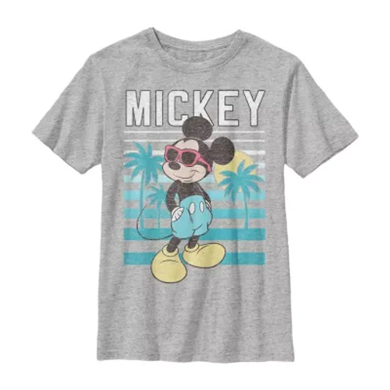 Disney Little & Big Kid Boys Crew Neck Short Sleeve Slim Fit Mickey Mouse Graphic T-Shirt