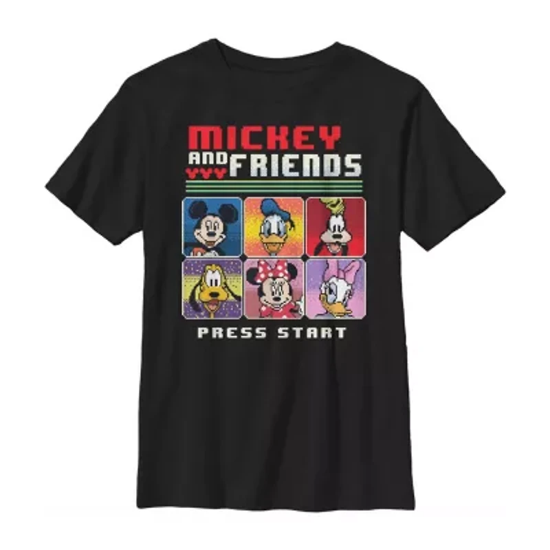 Disney Little & Big Kid Boys Crew Neck Short Sleeve Slim Fit Mickey and Friends Graphic T-Shirt