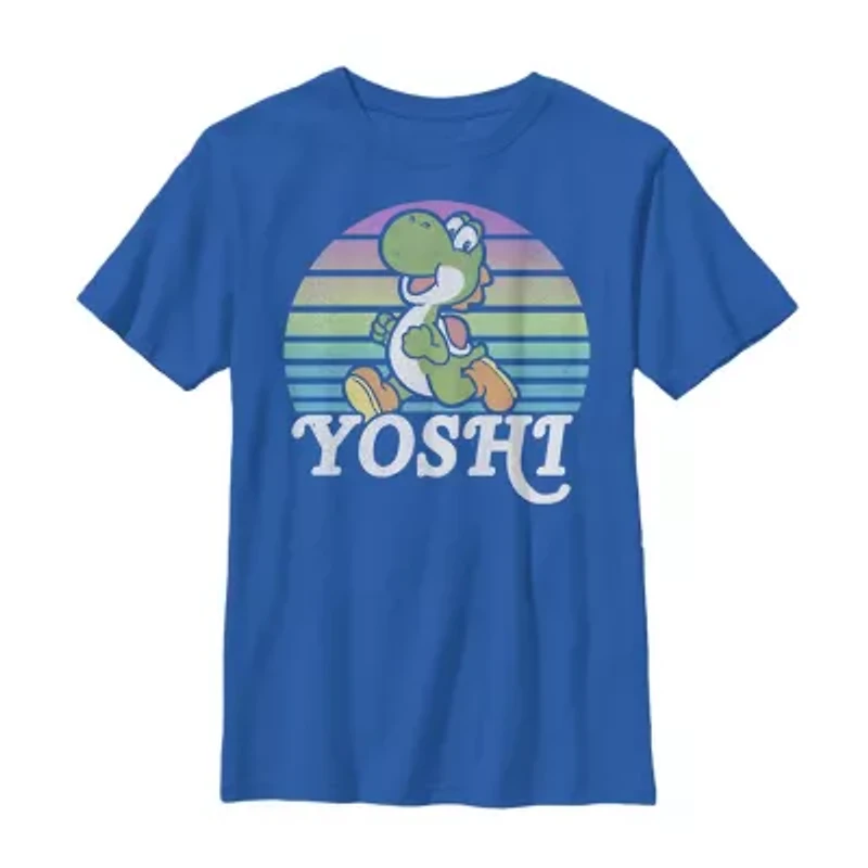 Yoshi Little & Big Kid Boys Crew Neck Short Sleeve Slim Fit Super Mario Graphic T-Shirt