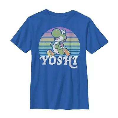 Yoshi Little & Big Kid Boys Crew Neck Short Sleeve Slim Fit Super Mario Graphic T-Shirt