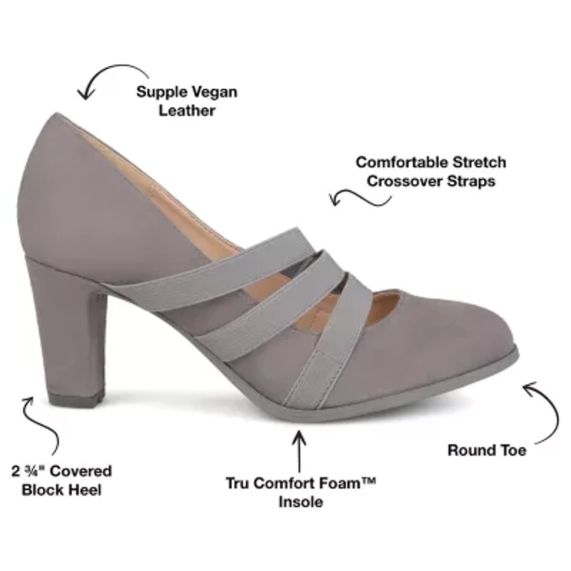 Journee Collection Loren Womens Round Stacked Heel Pumps