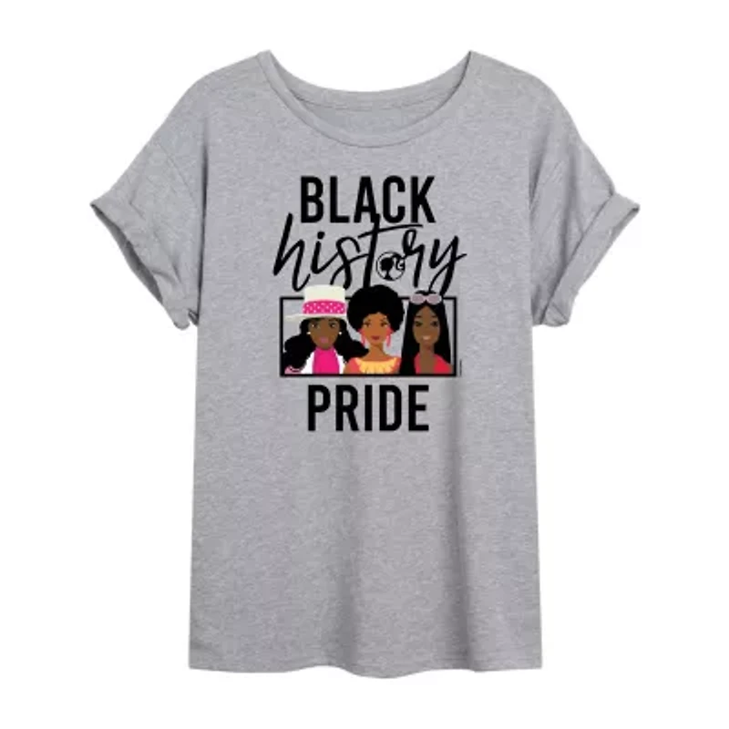 Black History Month Pride Womens Scoop Neck Short Sleeve Regular Fit Barbie Juniors Graphic T-Shirt