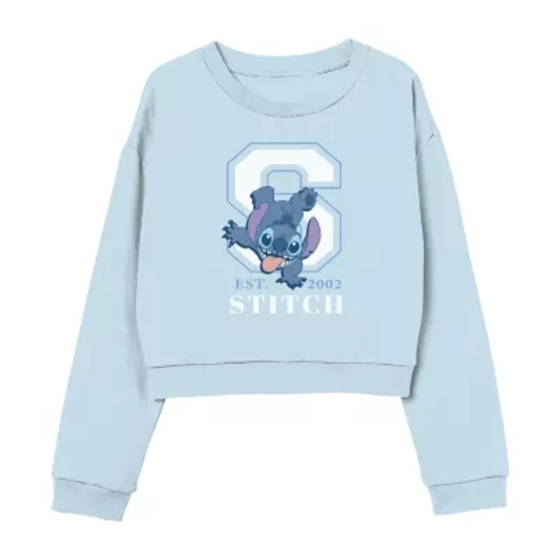 Disney Collection Little & Big Kid Girls Crew Neck Fleece Long Sleeve Lilo & Stitch Sweatshirt