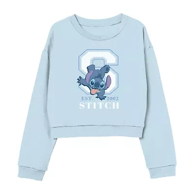 Disney Collection Little & Big Kid Girls Crew Neck Fleece Long Sleeve Lilo & Stitch Sweatshirt
