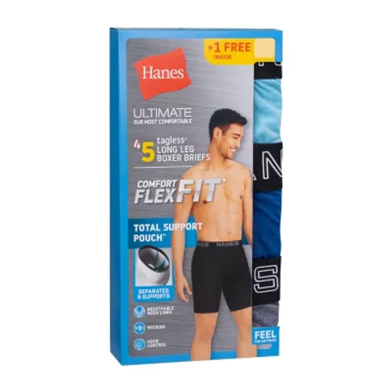 Hanes Ultimate Comfort Flex Fit Total Support Pouch Bonus Pack Mens 5 Long Leg Boxer Briefs Ufsl51