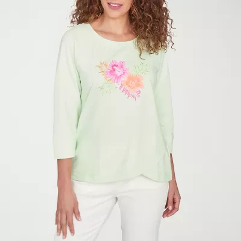 Hearts Of Palm Womens Crew Neck 3/4 Sleeve T-Shirt