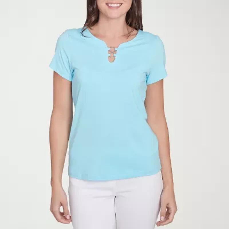 Hearts Of Palm Womens Split Crew Neck Short Sleeve T-Shirt