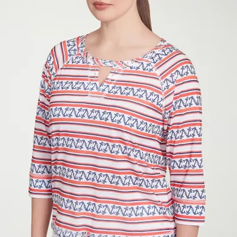 Hearts Of Palm Womens Keyhole Neck 3/4 Sleeve T-Shirt