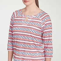 Hearts Of Palm Womens Keyhole Neck 3/4 Sleeve T-Shirt