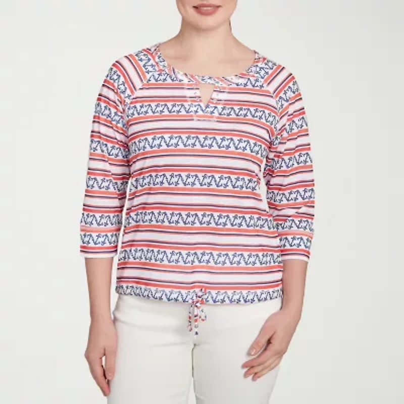 Hearts Of Palm Womens Keyhole Neck 3/4 Sleeve T-Shirt