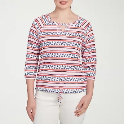 Hearts Of Palm Womens Keyhole Neck 3/4 Sleeve T-Shirt