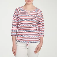 Hearts Of Palm Womens Keyhole Neck 3/4 Sleeve T-Shirt