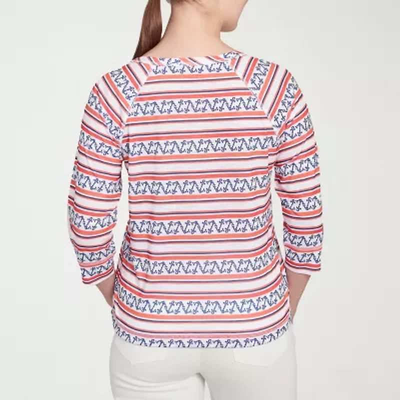 Hearts Of Palm Womens Keyhole Neck 3/4 Sleeve T-Shirt