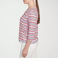 Hearts Of Palm Womens Keyhole Neck 3/4 Sleeve T-Shirt