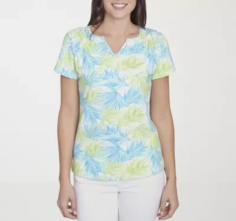 Hearts Of Palm Womens Split Crew Neck Short Sleeve T-Shirt