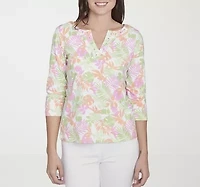 Hearts Of Palm Womens Split Crew Neck 3/4 Sleeve T-Shirt