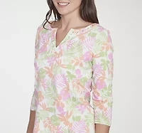Hearts Of Palm Womens Split Crew Neck 3/4 Sleeve T-Shirt