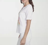 Hearts Of Palm Womens Keyhole Neck Elbow Sleeve T-Shirt