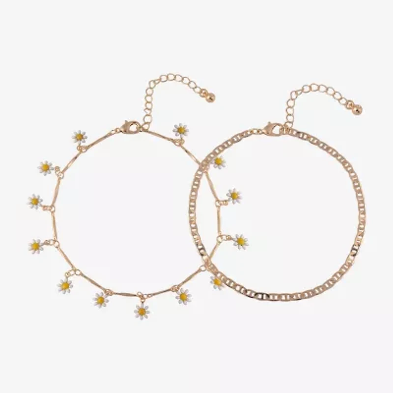 Arizona Daisy Womens 9 Inch Cable Flower Ankle Bracelet