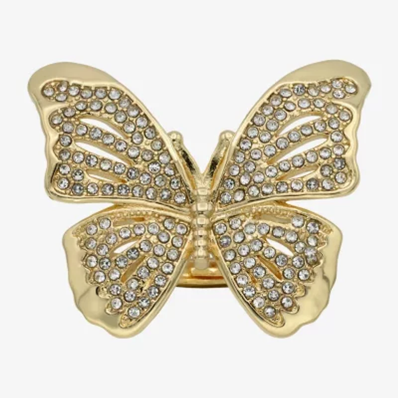 Bijoux Bar Gold Tone Womens Crystal Butterfly Cocktail Ring
