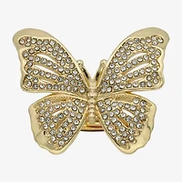 Bijoux Bar Gold Tone Womens Crystal Butterfly Cocktail Ring