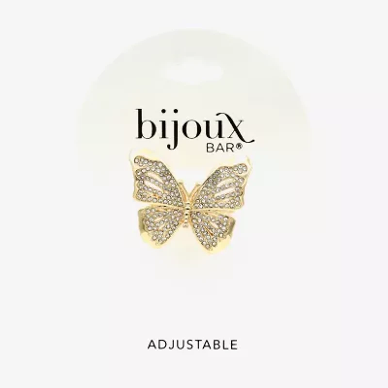 Bijoux Bar Gold Tone Womens Crystal Butterfly Cocktail Ring