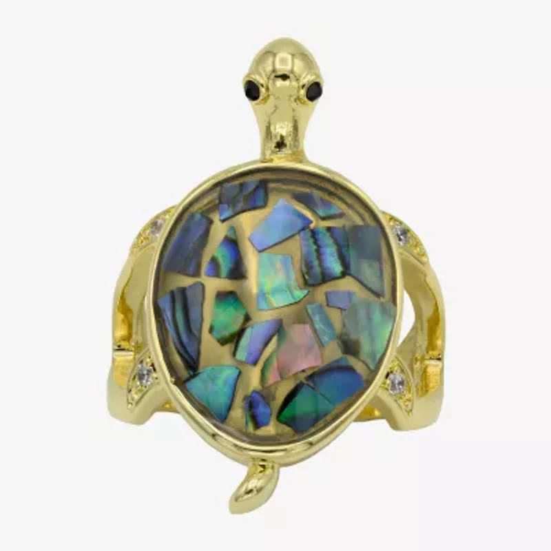 Bijoux Bar Gold Tone Turtle Womens Abalone Cocktail Ring