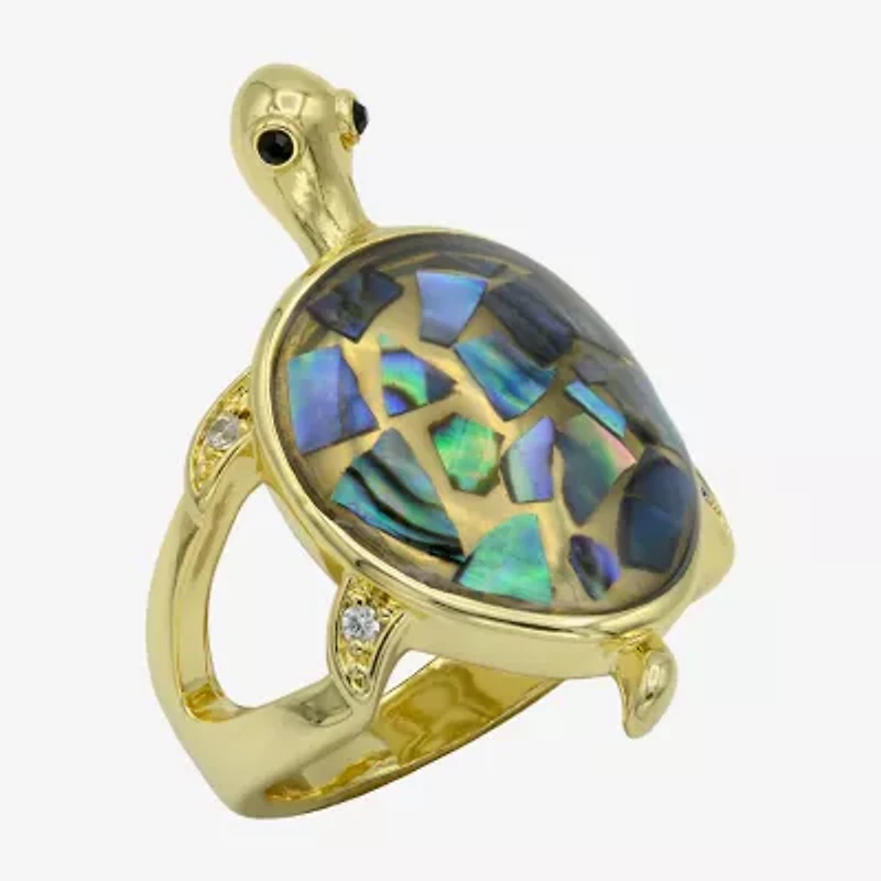 Bijoux Bar Gold Tone Turtle Womens Abalone Cocktail Ring
