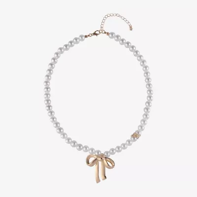 Arizona Womens Simulated Pearl Bow 16 Inch Pendant Necklace