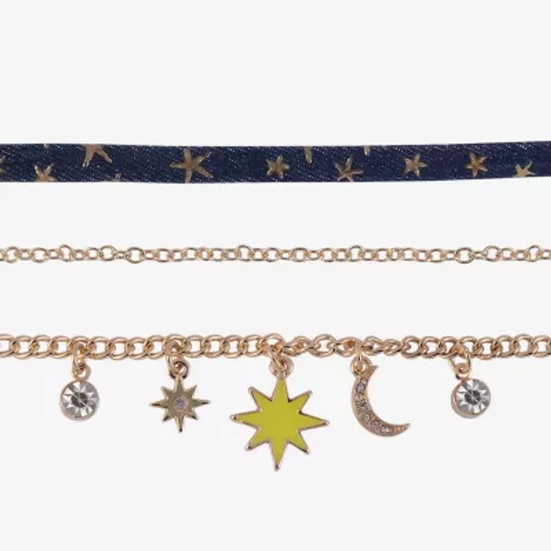 Arizona Gold Tone & Chambray Womens Glass Moon Star Sunburst 12 Inch Choker Necklace